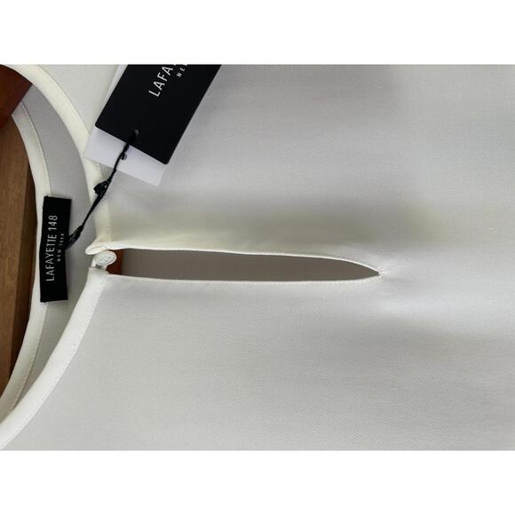 NWT Lafayette 148 100% Silk Ruched Sleeves Blouse in Cloud Ivory Women’s Medium - Picture 4 of 10